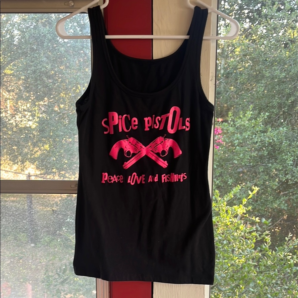 Black Tank Top spice pistols peace love and fishnets